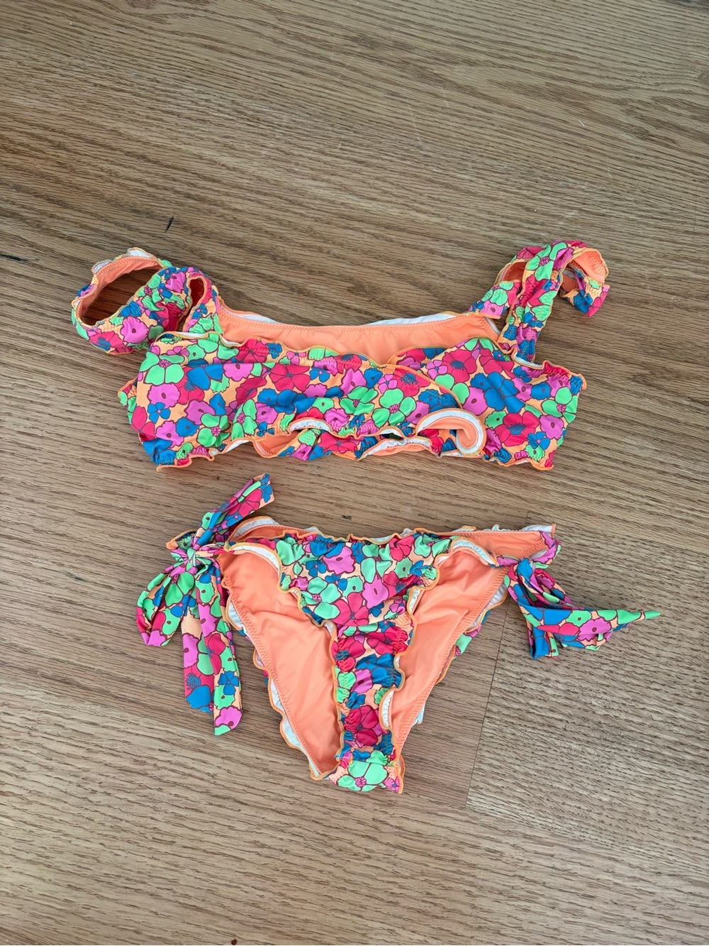 Frankie's Bikinis Orange Floral Tie-Side Bikini
